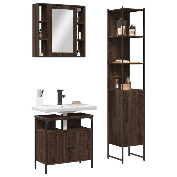 vidaXL 3 Piece Bathroom Cabinet Set Brown Oak Engineered Wood