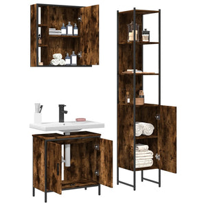 vidaXL 3 Piece Bathroom Cabinet Set Smoked Oak Engineered Wood