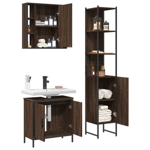 vidaXL 3 Piece Bathroom Cabinet Set Brown Oak Engineered Wood