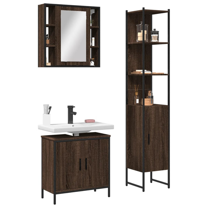 vidaXL 3 Piece Bathroom Cabinet Set Brown Oak Engineered Wood