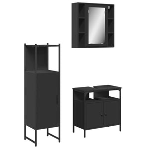 vidaXL 3 Piece Bathroom Cabinet Set Black Engineered Wood