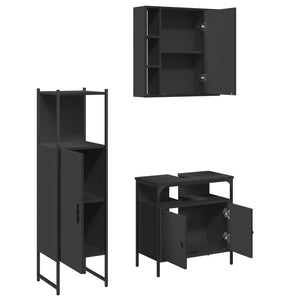 vidaXL 3 Piece Bathroom Cabinet Set Black Engineered Wood