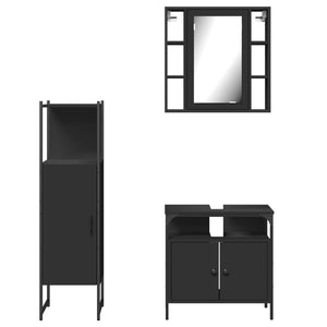 vidaXL 3 Piece Bathroom Cabinet Set Black Engineered Wood