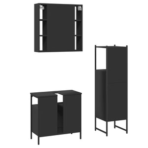 vidaXL 3 Piece Bathroom Cabinet Set Black Engineered Wood