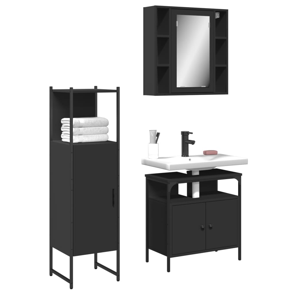 vidaXL 3 Piece Bathroom Cabinet Set Black Engineered Wood