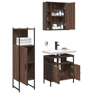 vidaXL 3 Piece Bathroom Cabinet Set Brown Oak Engineered Wood