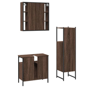 vidaXL 3 Piece Bathroom Cabinet Set Brown Oak Engineered Wood