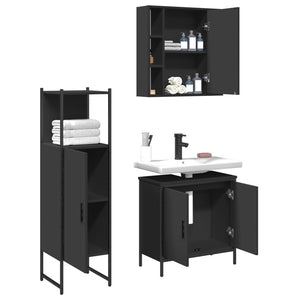 vidaXL 3 Piece Bathroom Cabinet Set Black Engineered Wood