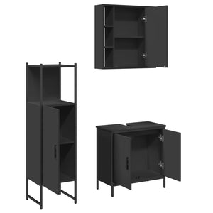 vidaXL 3 Piece Bathroom Cabinet Set Black Engineered Wood