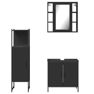 vidaXL 3 Piece Bathroom Cabinet Set Black Engineered Wood