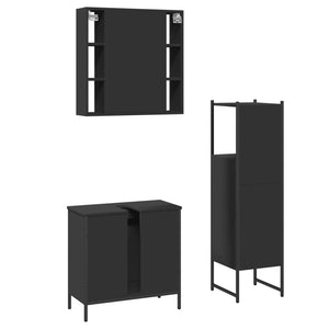 vidaXL 3 Piece Bathroom Cabinet Set Black Engineered Wood