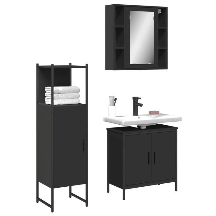 vidaXL 3 Piece Bathroom Cabinet Set Black Engineered Wood