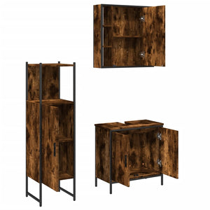 vidaXL 3 Piece Bathroom Cabinet Set Smoked Oak Engineered Wood