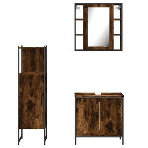 vidaXL 3 Piece Bathroom Cabinet Set Smoked Oak Engineered Wood