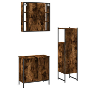 vidaXL 3 Piece Bathroom Cabinet Set Smoked Oak Engineered Wood