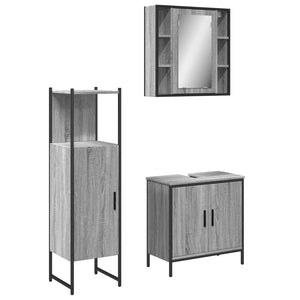 vidaXL 3 Piece Bathroom Cabinet Set Grey Sonoma Engineered Wood