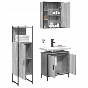 vidaXL 3 Piece Bathroom Cabinet Set Grey Sonoma Engineered Wood