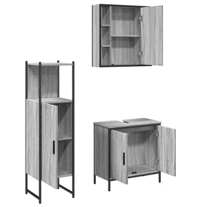 vidaXL 3 Piece Bathroom Cabinet Set Grey Sonoma Engineered Wood