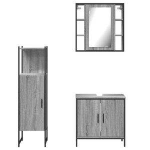 vidaXL 3 Piece Bathroom Cabinet Set Grey Sonoma Engineered Wood