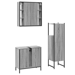 vidaXL 3 Piece Bathroom Cabinet Set Grey Sonoma Engineered Wood