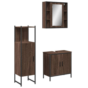 vidaXL 3 Piece Bathroom Cabinet Set Brown Oak Engineered Wood