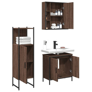 vidaXL 3 Piece Bathroom Cabinet Set Brown Oak Engineered Wood