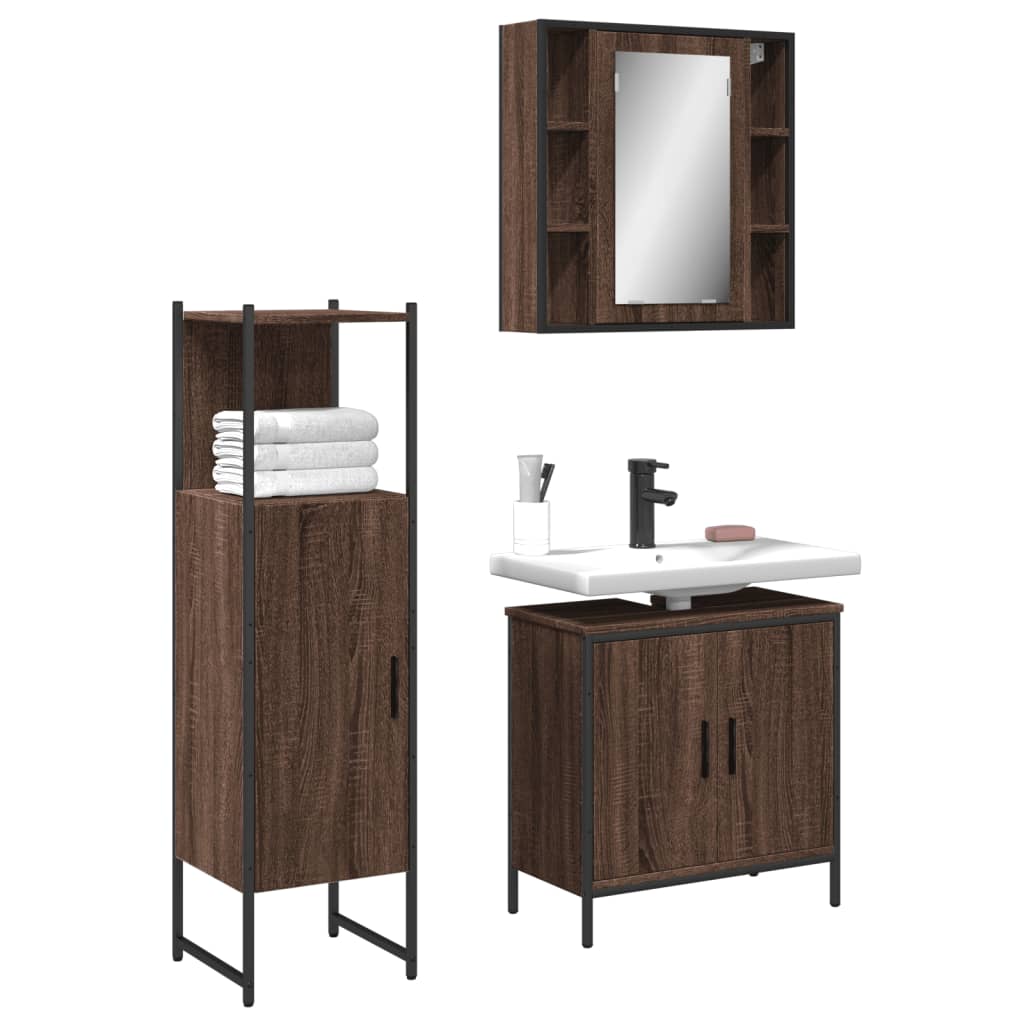 vidaXL 3 Piece Bathroom Cabinet Set Brown Oak Engineered Wood