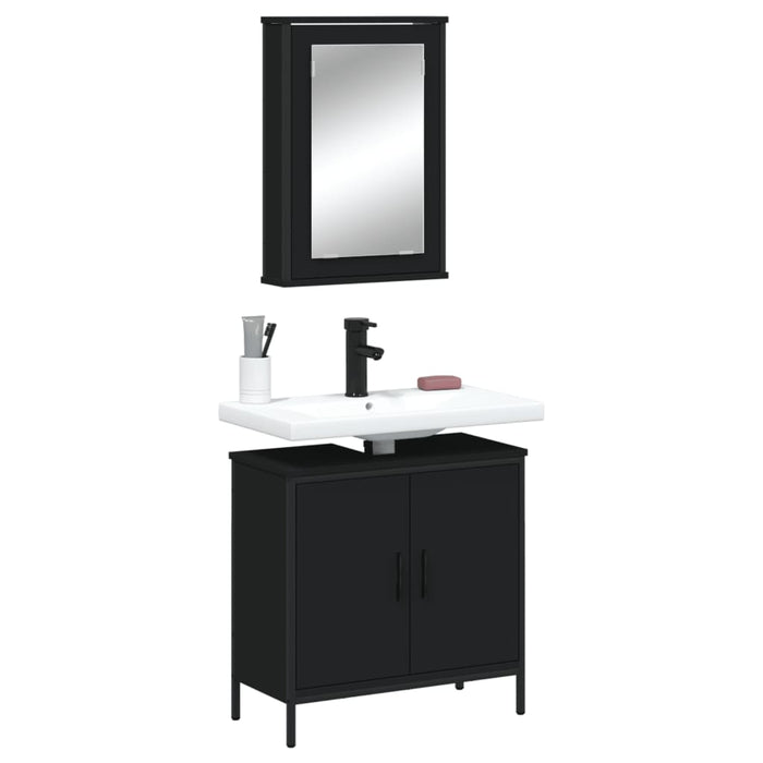 vidaXL 2 Piece Bathroom Furniture Set Black Engineered Wood