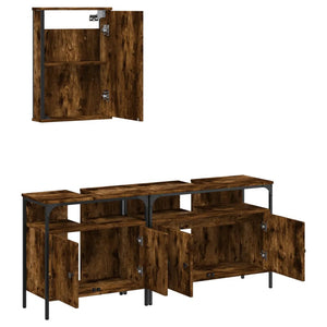 vidaXL 3 Piece Bathroom Furniture Set Smoked Oak Engineered Wood