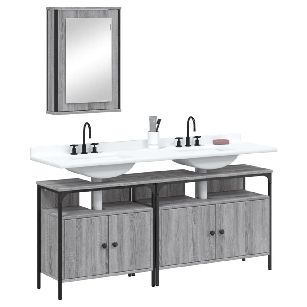 vidaXL 3 Piece Bathroom Furniture Set Grey Sonoma Engineered Wood