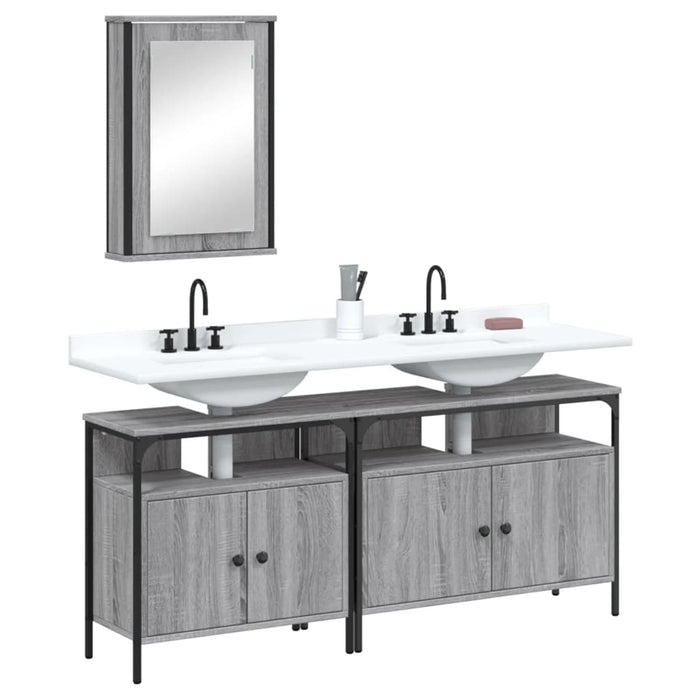 vidaXL 3 Piece Bathroom Furniture Set Grey Sonoma Engineered Wood