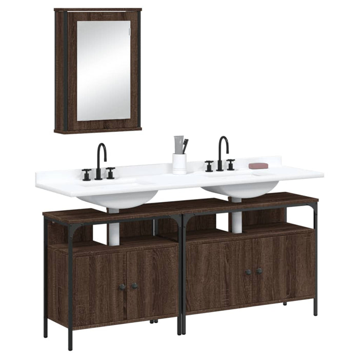 vidaXL 3 Piece Bathroom Furniture Set Brown Oak Engineered Wood