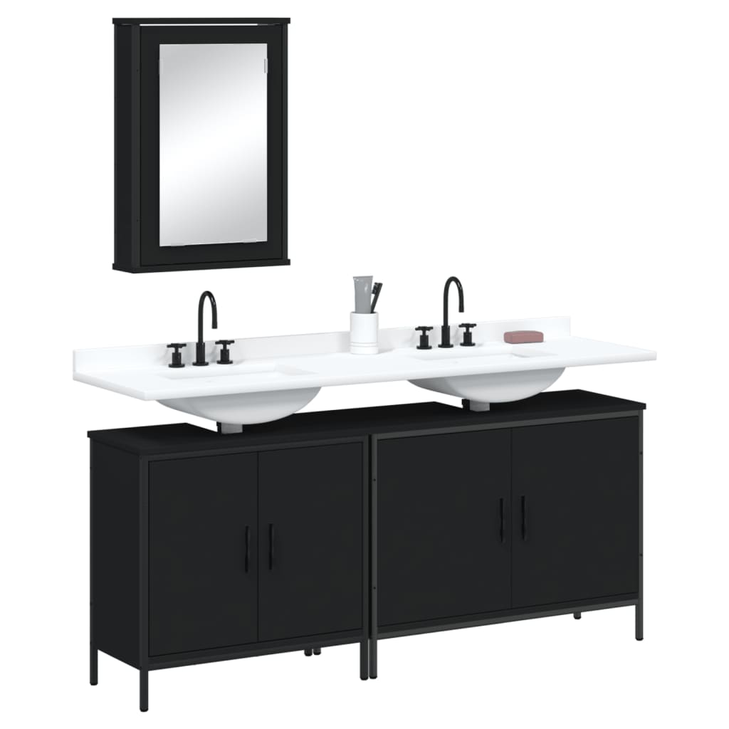 vidaXL 3 Piece Bathroom Furniture Set Black Engineered Wood