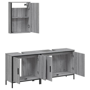 vidaXL 3 Piece Bathroom Furniture Set Grey Sonoma Engineered Wood