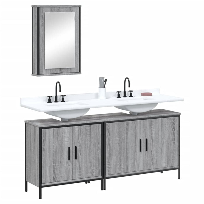 vidaXL 3 Piece Bathroom Furniture Set Grey Sonoma Engineered Wood