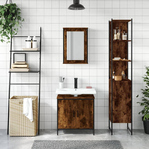 vidaXL 3 Piece Bathroom Furniture Set Smoked Oak Engineered Wood