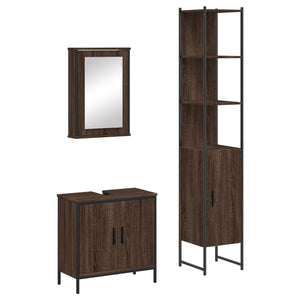 vidaXL 3 Piece Bathroom Furniture Set Brown Oak Engineered Wood.