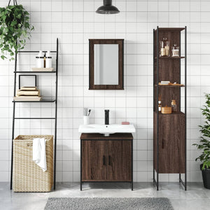 vidaXL 3 Piece Bathroom Furniture Set Brown Oak Engineered Wood.