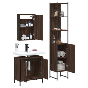 vidaXL 3 Piece Bathroom Furniture Set Brown Oak Engineered Wood.