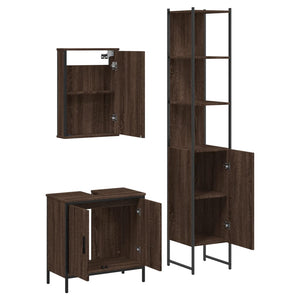 vidaXL 3 Piece Bathroom Furniture Set Brown Oak Engineered Wood.