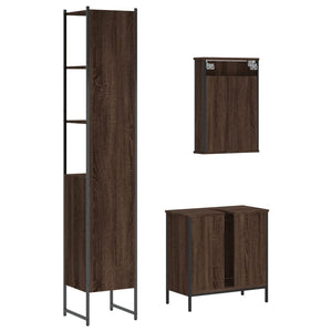 vidaXL 3 Piece Bathroom Furniture Set Brown Oak Engineered Wood.