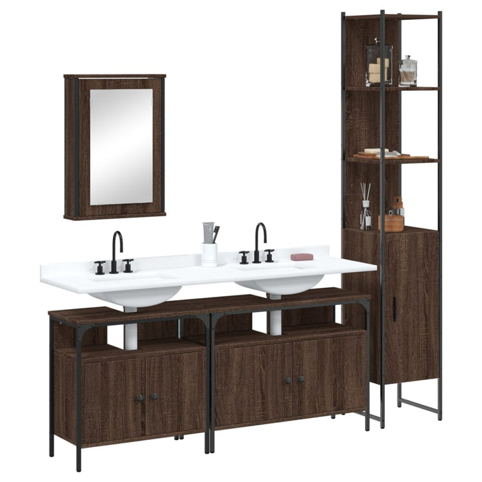 vidaXL 4 Piece Bathroom Furniture Set Brown Oak Engineered Wood