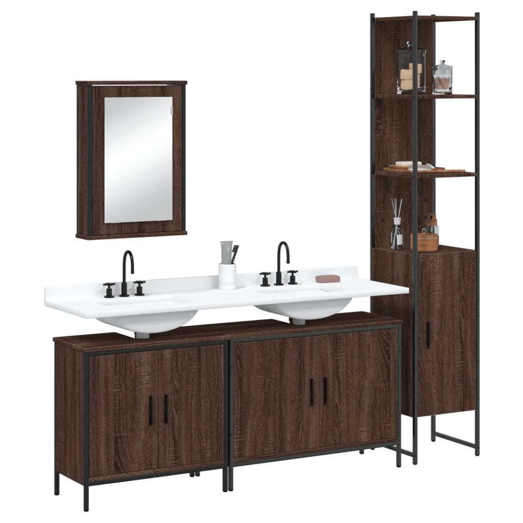 vidaXL 4 Piece Bathroom Furniture Set Brown Oak Engineered Wood