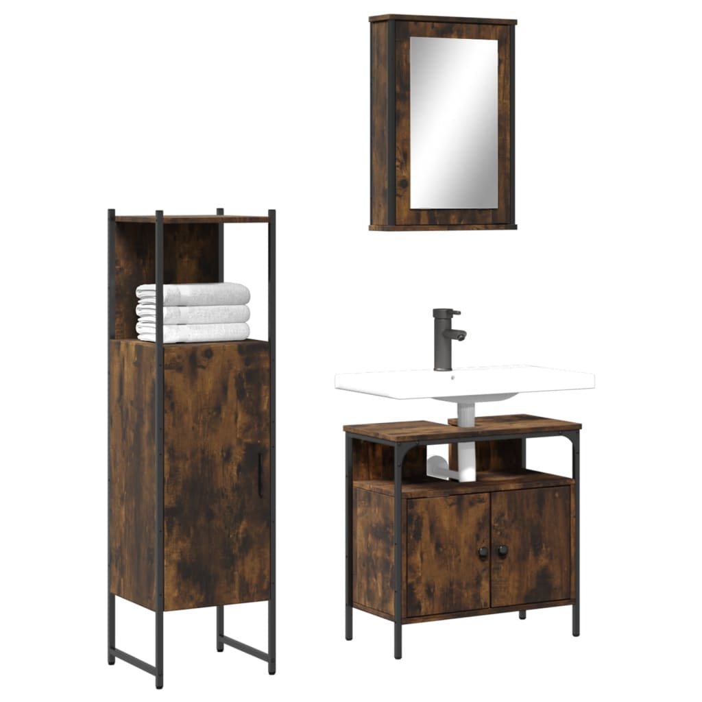 vidaXL 3 Piece Bathroom Furniture Set Smoked Oak Engineered Wood