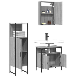 vidaXL 3 Piece Bathroom Furniture Set Grey Sonoma Engineered Wood