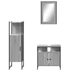 vidaXL 3 Piece Bathroom Furniture Set Grey Sonoma Engineered Wood