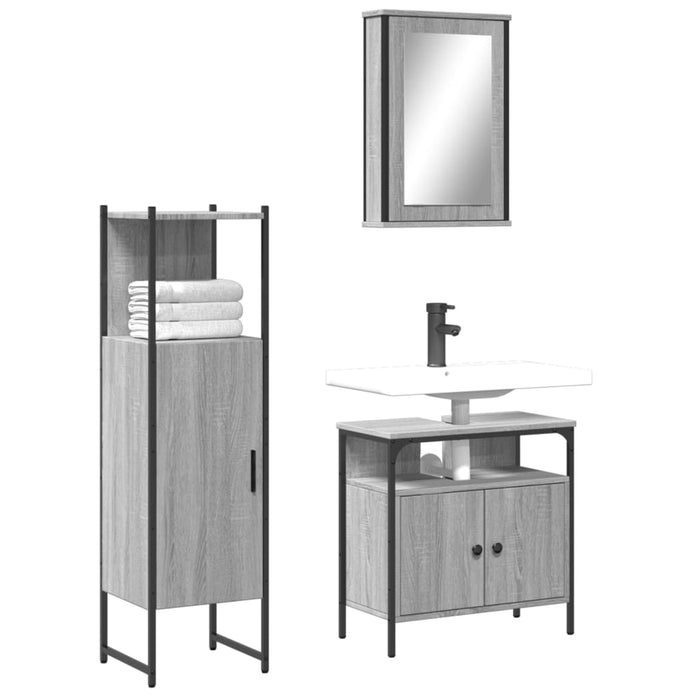 vidaXL 3 Piece Bathroom Furniture Set Grey Sonoma Engineered Wood