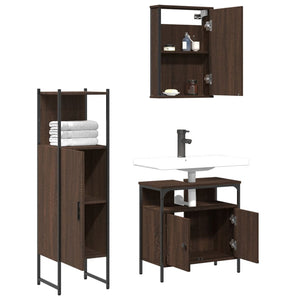 vidaXL 3 Piece Bathroom Furniture Set Brown Oak Engineered Wood