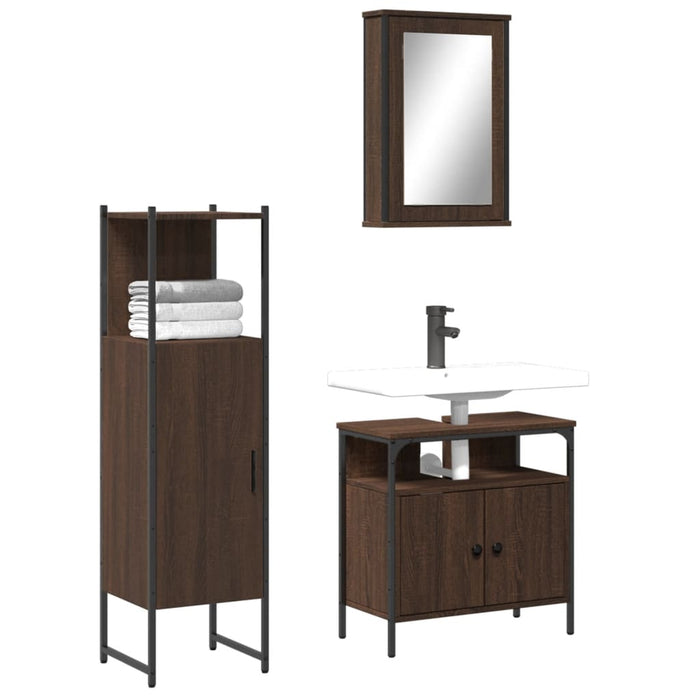 vidaXL 3 Piece Bathroom Furniture Set Brown Oak Engineered Wood