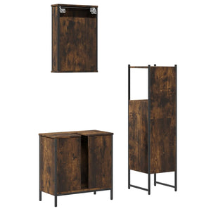 vidaXL 3 Piece Bathroom Furniture Set Smoked Oak Engineered Wood